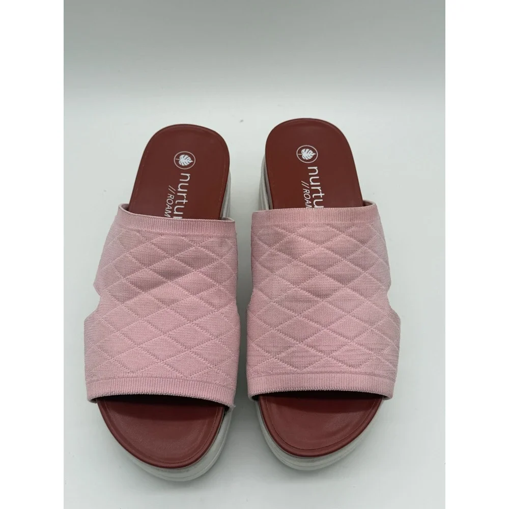 Nurture ROAM Pink Quilted Knit Platform‎ Slide Sandals Womens 8.5